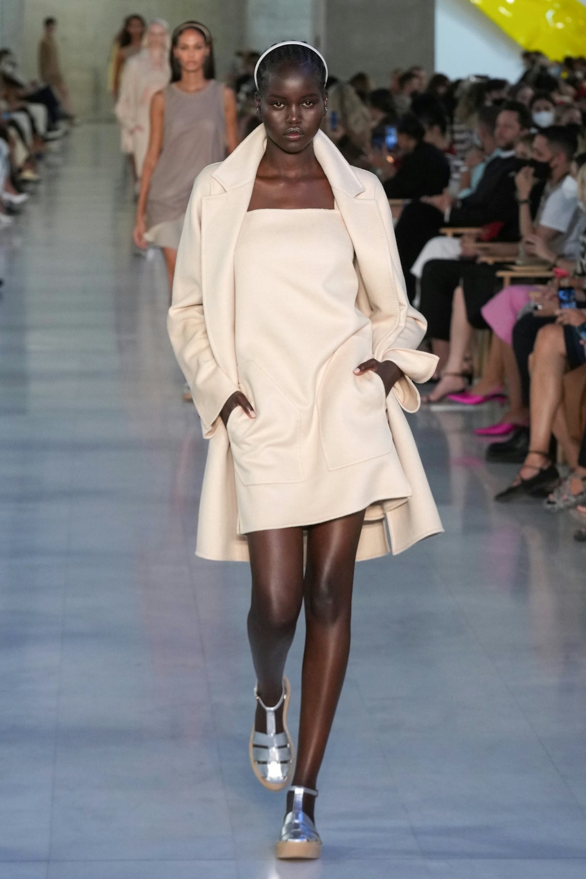 MILAN, ITALY - SEPTEMBER 23: Adut Akech walks the runway at the Max Mara fashion show during the Mil...